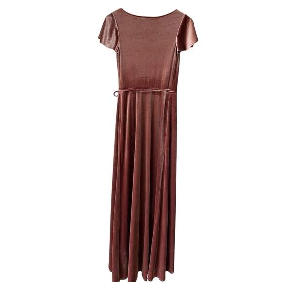 After Six Elegant Velvet Wrap Dress, Flutter Sleeve, Rose Pink, Regencycore, XS - Picture 7 of 13